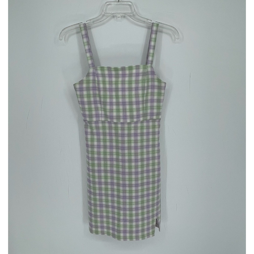 Clockhouse Women's Y2K Purple Green Plaid Sleeveless Summer Mini Dress Size S 36